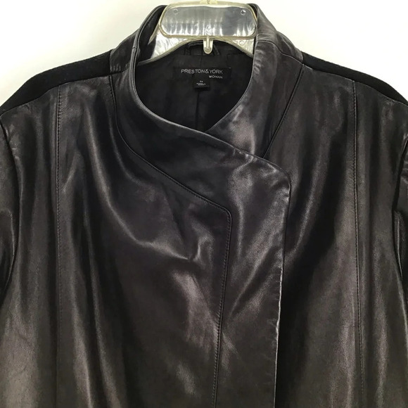 Preston & York Woman Genuine Lamb Leather & Wool Winter Coat Black Size 3XL - Picture 3 of 12